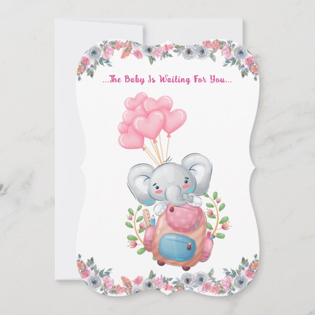Invitación a la Fiesta de Bebé de Elefante Rosa Ad (Anverso)