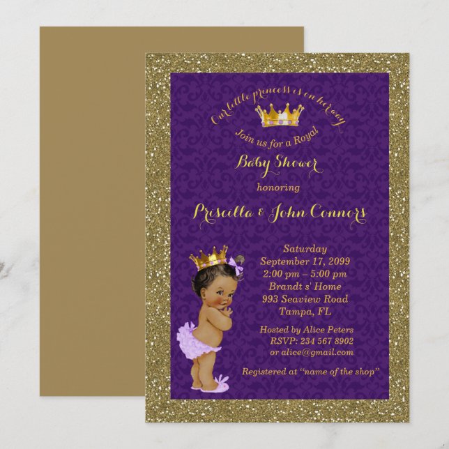 Invitación a la fiesta de bebé de la pequeña princ (Anverso / Reverso)