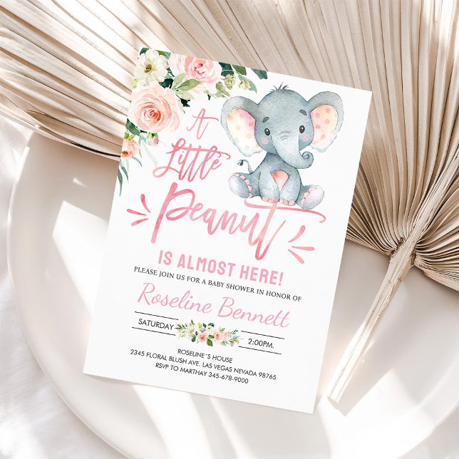 Invitación a la fiesta de bebé de niña con elefant (Subido por el creador)