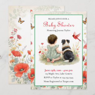 Invitación a la fiesta de bebé de una niña y su ca