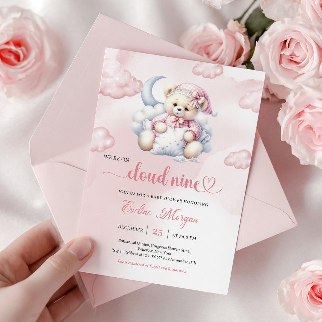 Invitación a la Fiesta de Bebé del Osito de Peluch (Charming Teddy Bear Baby Shower Invite Cloud Nine)