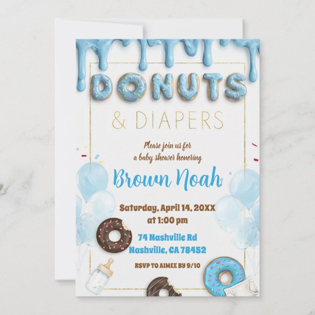Invitación a la fiesta de bebé Donuts & Diapers |  (Anverso)