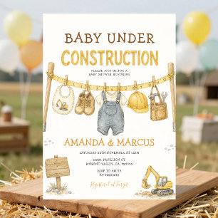 Invitación a la fiesta de bebé en construcción niñ