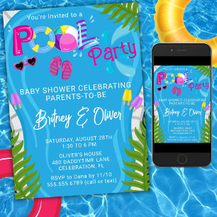Invitación a la fiesta de bebé en la piscina de ve