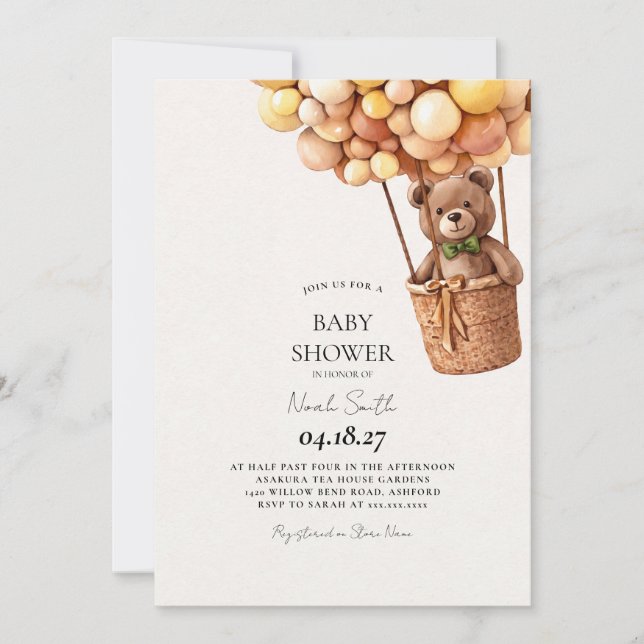 Invitación a la fiesta de bebé Globo aerostático d (Anverso)