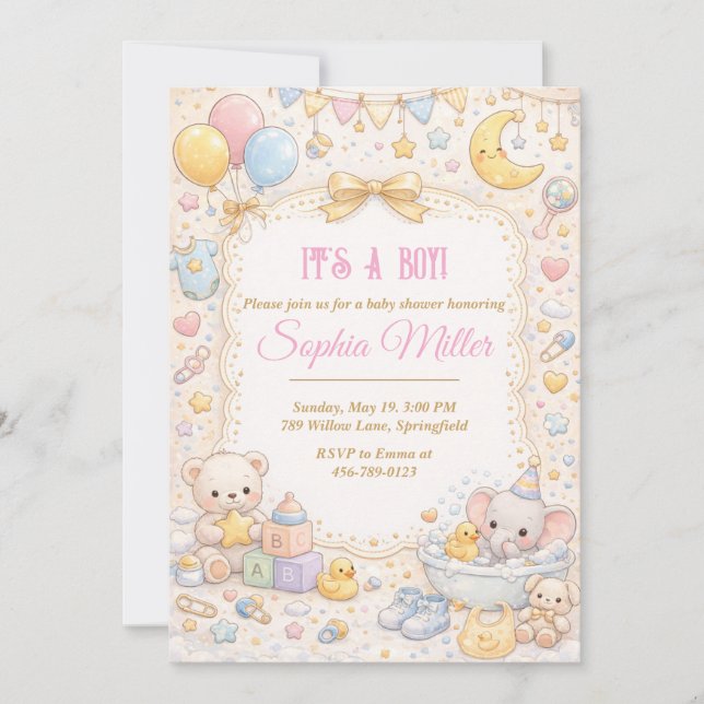 Invitación a la Fiesta de Bebé Niño (Anverso)