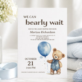 Invitación a la fiesta de bebé niño con oso de pel