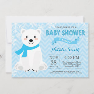 Invitación a la fiesta de bebé niño Oso Polar Azul