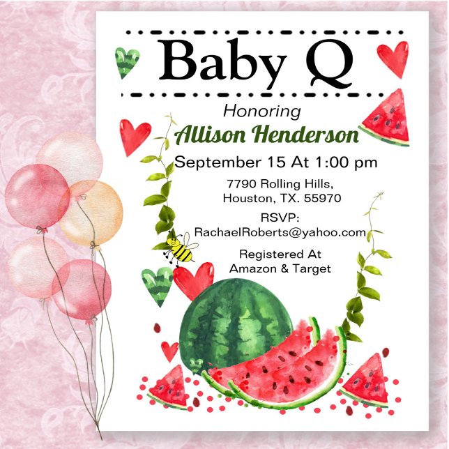 Invitación a la Fiesta de Bebé Q de Sandía (Subido por el creador)