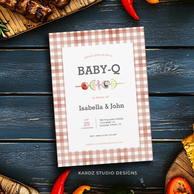 Invitación a la Fiesta de Bebé Q Parrillada Baby S (This summer baby que baby shower theme invitation is great for a backyard barbecue celebration.)
