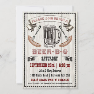 Invitación a la fiesta de Beer-B-Q sobre madera