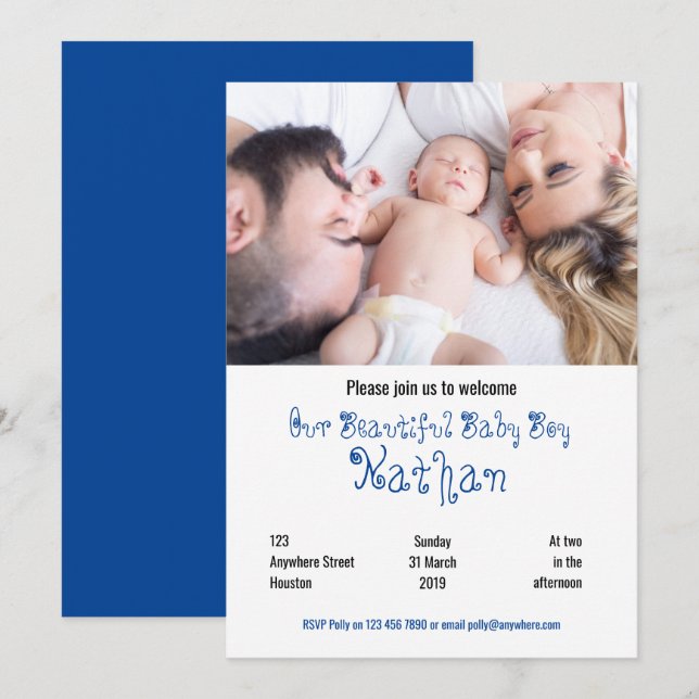 Invitación a la fiesta de bienvenida de Baby Boy P (Anverso / Reverso)
