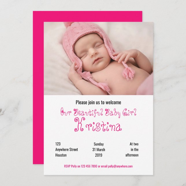 Invitación a la fiesta de bienvenida de Baby Girl  (Anverso / Reverso)