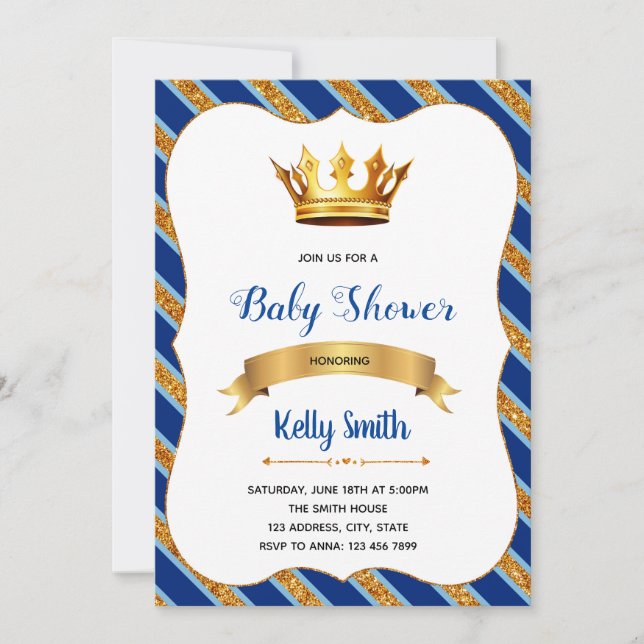 Invitación a la fiesta de bienvenida de bebé azul  (Anverso)