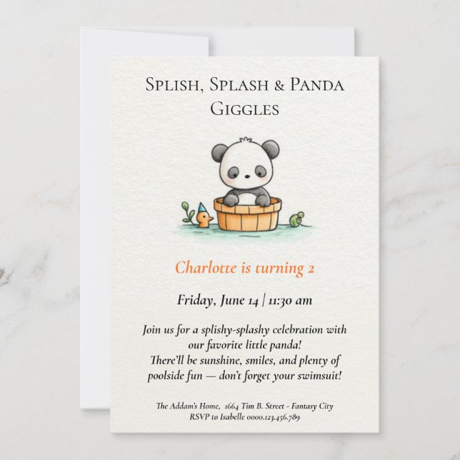 Invitación a la fiesta de billar de pandas minimal (Anverso)