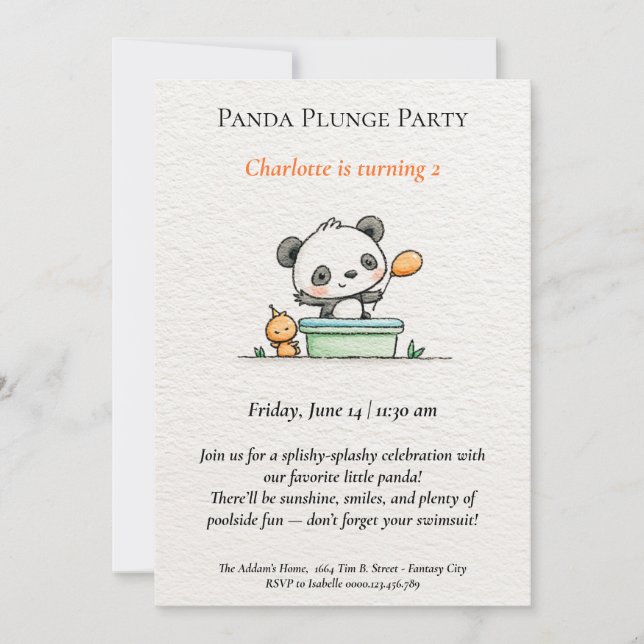 Invitación a la fiesta de billar de pandas minimal (Anverso)