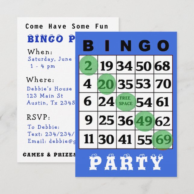 Invitación a la fiesta de BINGO (Anverso / Reverso)