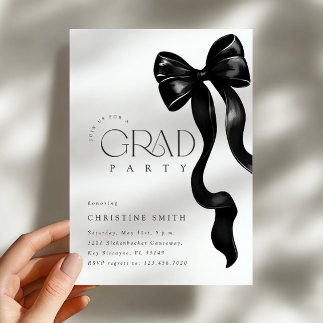 Invitación a la fiesta de Black Bow Photo Grad (Subido por el creador)