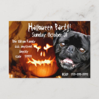 Invitación a la fiesta de Black Pug de Halloween