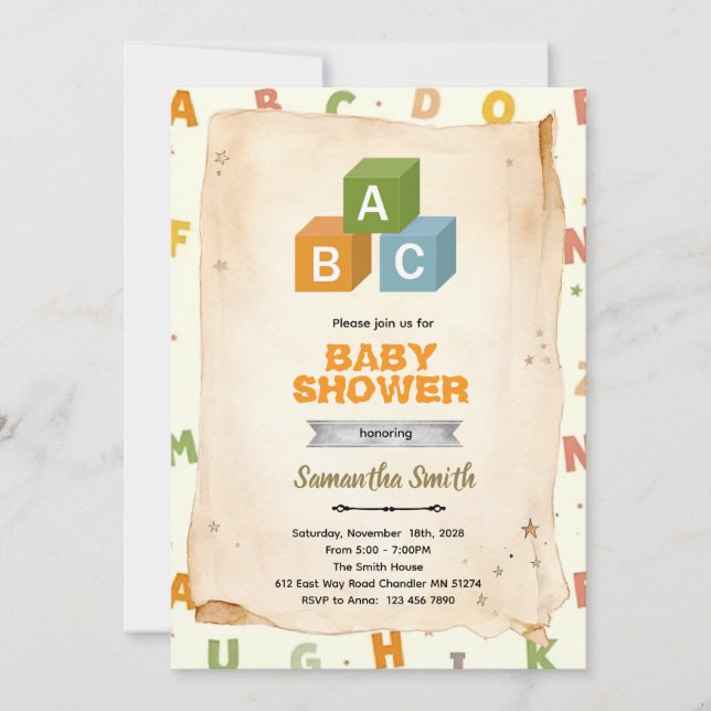 invitación a la fiesta de bloques ABC (Anverso)