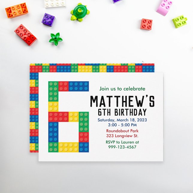 Invitación a la fiesta de bloques de construcción  (6th Birthday Building Block Invitation)