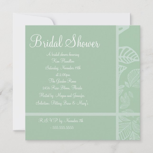 Invitación a la fiesta de boda con menta y hoja bl (Anverso)