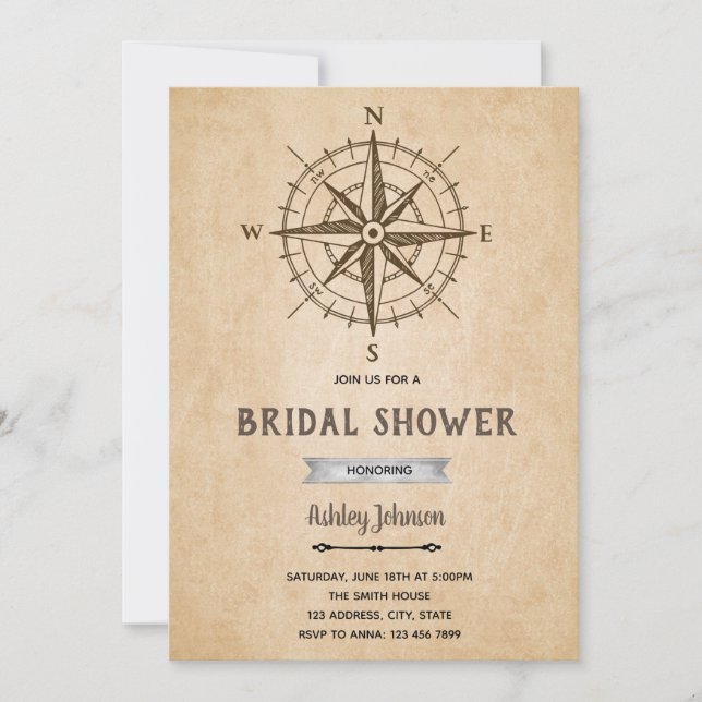 Invitación a la fiesta de boda de brújula de Vinta (Anverso)
