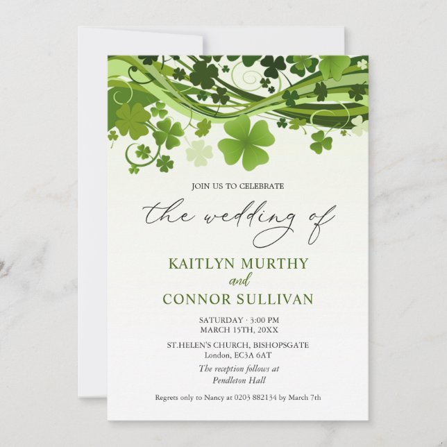 Invitación a la fiesta de boda de Shamrock Swirls (Anverso)