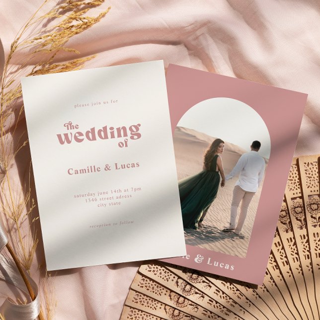 Invitación a la fiesta de boda Rosa retro Dusty (Subido por el creador)