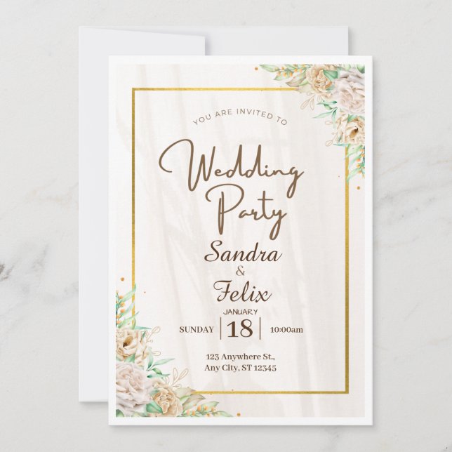 Invitación a la fiesta de boda simple de Beige Bro (Anverso)