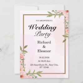 Invitación a la fiesta de boda simple rosa y marró