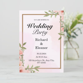 Invitación a la fiesta de boda simple rosa y marró