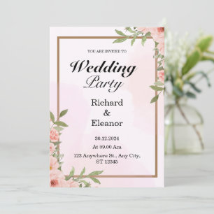 Invitación a la fiesta de boda simple rosa y marró