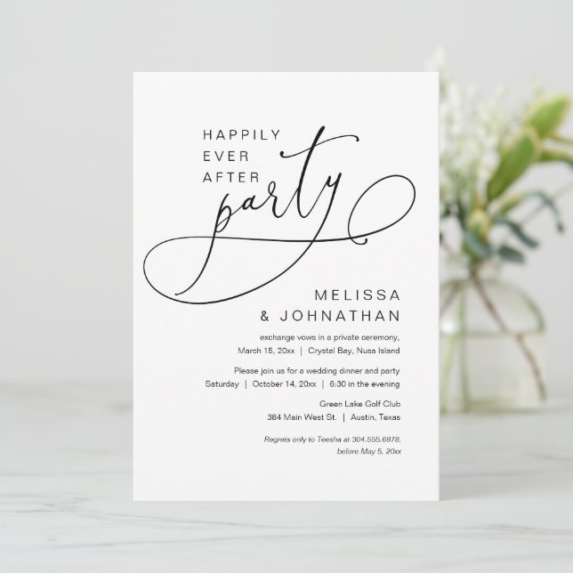 Invitación a la fiesta de boda y fuga Happily Ever (Anverso de pie)