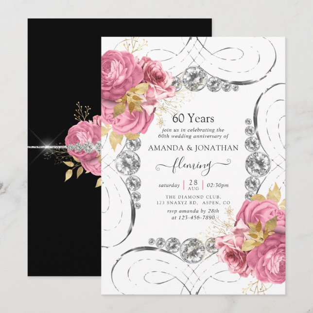 Invitación a la fiesta de bodas de diamante 60 (Anverso / Reverso)
