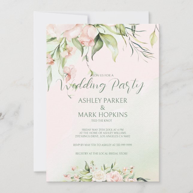 Invitación a la fiesta de bodas de flores blancas  (Anverso)