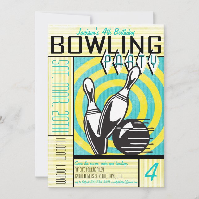 Invitación a la fiesta de boliche - Aqua (Anverso)