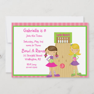 Invitación a la fiesta de boliche de Chica rosado,
