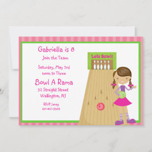 Invitación a la fiesta de boliche de Chicas rosado