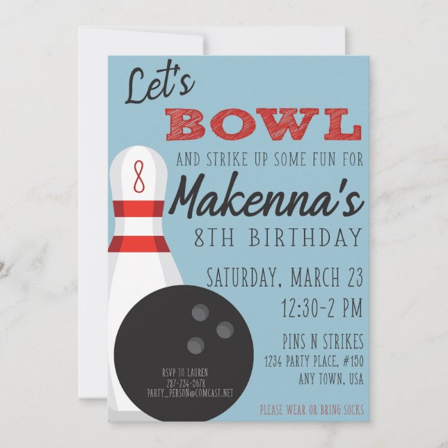 Invitación a la fiesta de bolos (Anverso)