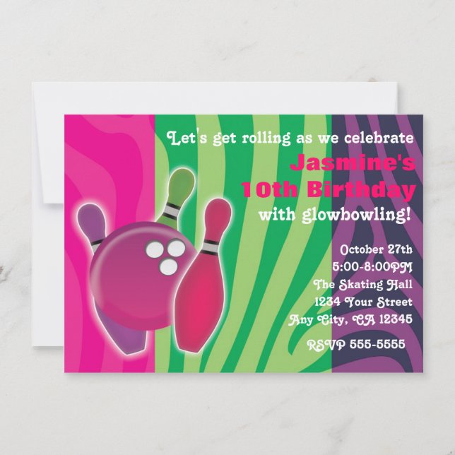 Invitación a la fiesta de bolos con estampado de c (Anverso)