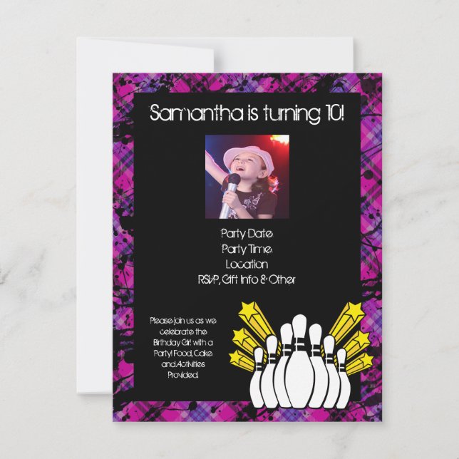 Invitación a la fiesta de bolos de Chicas rosados (Anverso)