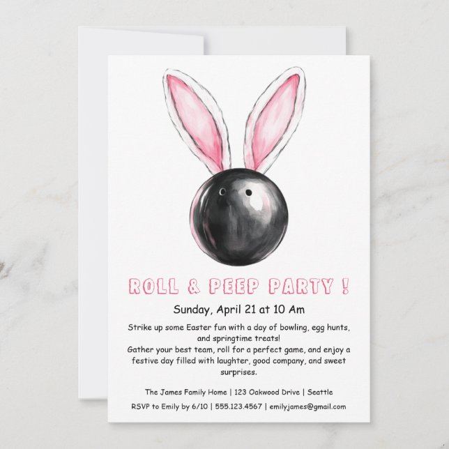 Invitación a la fiesta de bolos de Pascua – Roll & (Anverso)