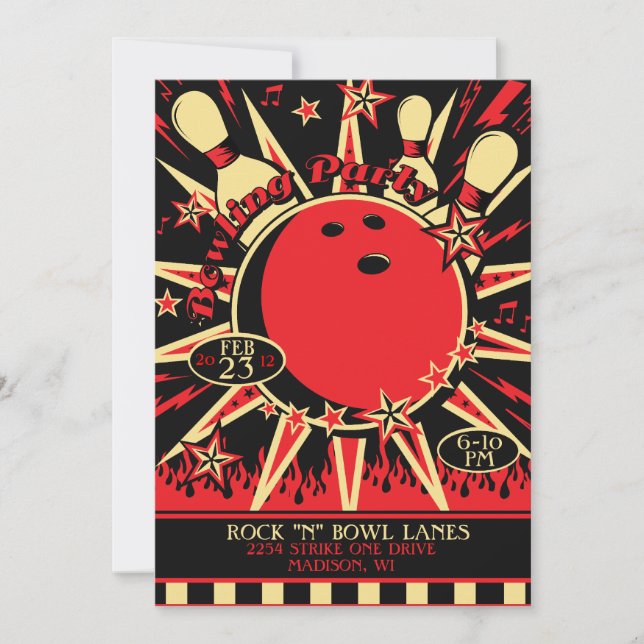 Invitación a la fiesta de bolos de Rockabilly (Anverso)