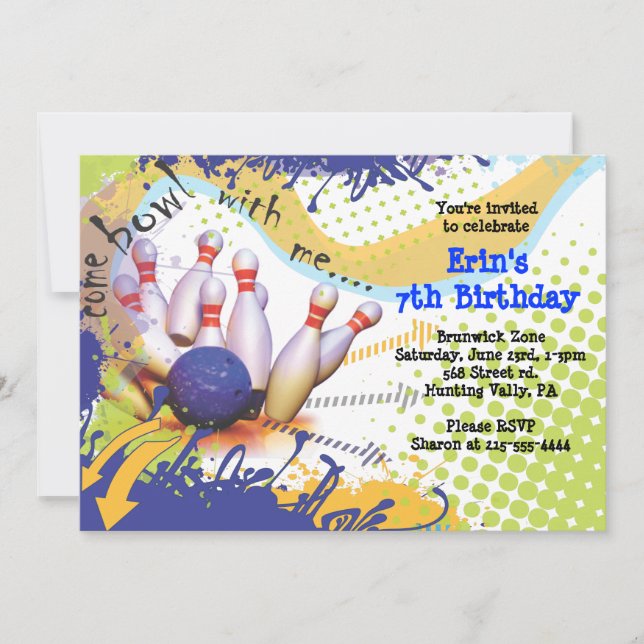 Invitación a la fiesta de bolos Invitación feliz d (Anverso)