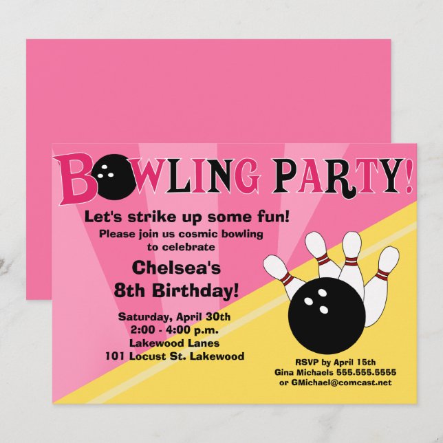 Invitación a la fiesta de bolos para chicas (Anverso / Reverso)