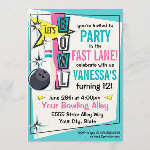 Invitación a la fiesta de bolos retro - rosa