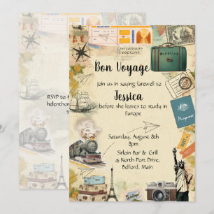 Invitación a la fiesta de Bon Voyage del Collage d