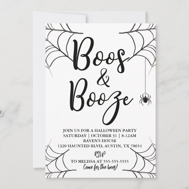 Invitación a la fiesta de Boos y Booze Halloween (Anverso)