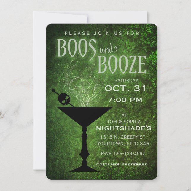 Invitación a la fiesta de Boos y Booze Halloween (Anverso)